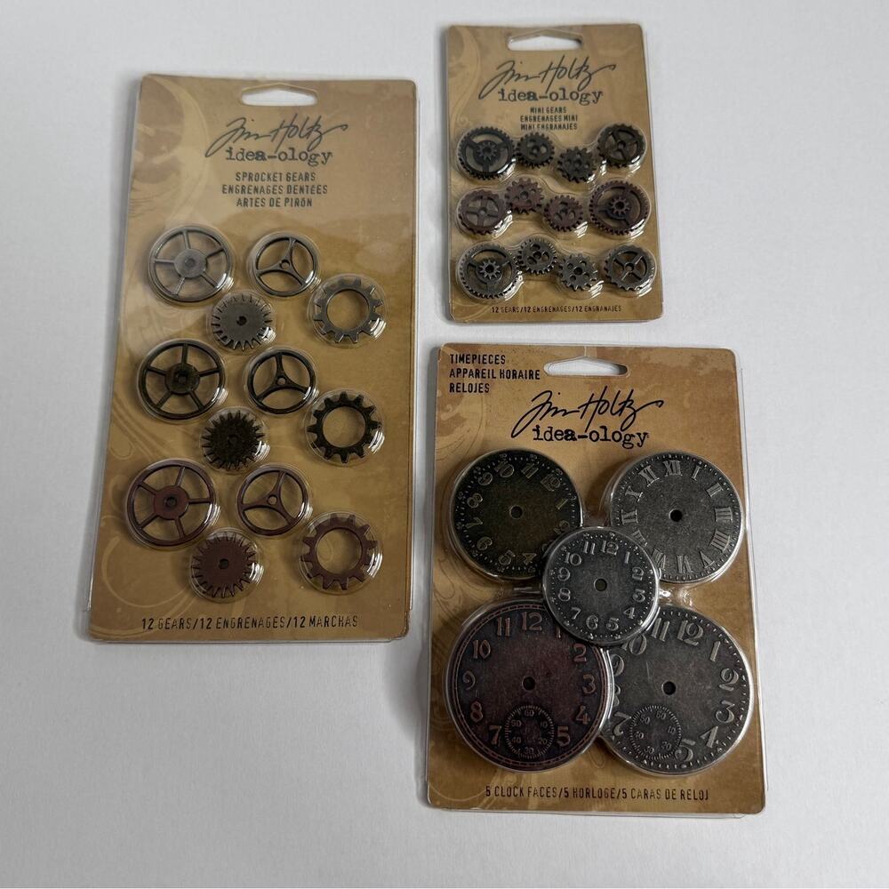 Tim Holtz Idea-ology Metal Gears Clocks Lot of 3 Steampunk Craft Embellishments